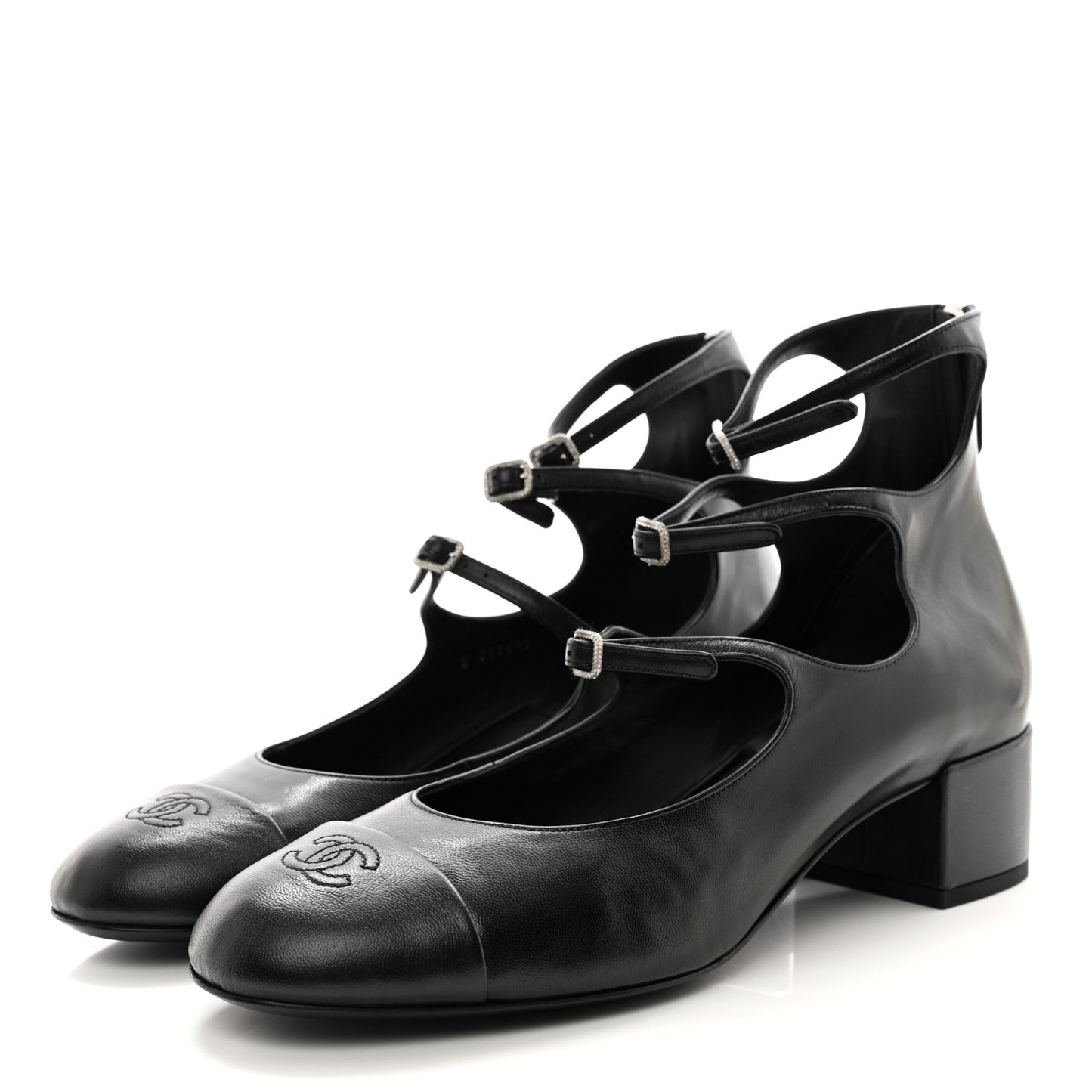 Lambskin Cap Toe CC Mary Jane Short Boots 41 Black