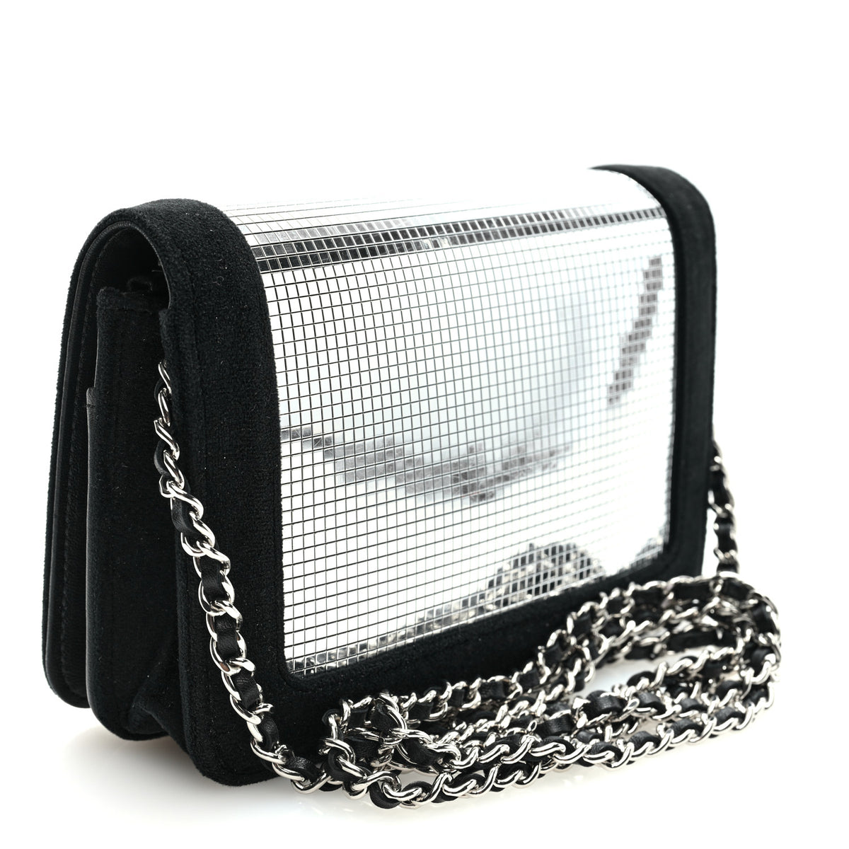 Velvet Mirror Embellished Boy Wallet On Chain WOC Argent