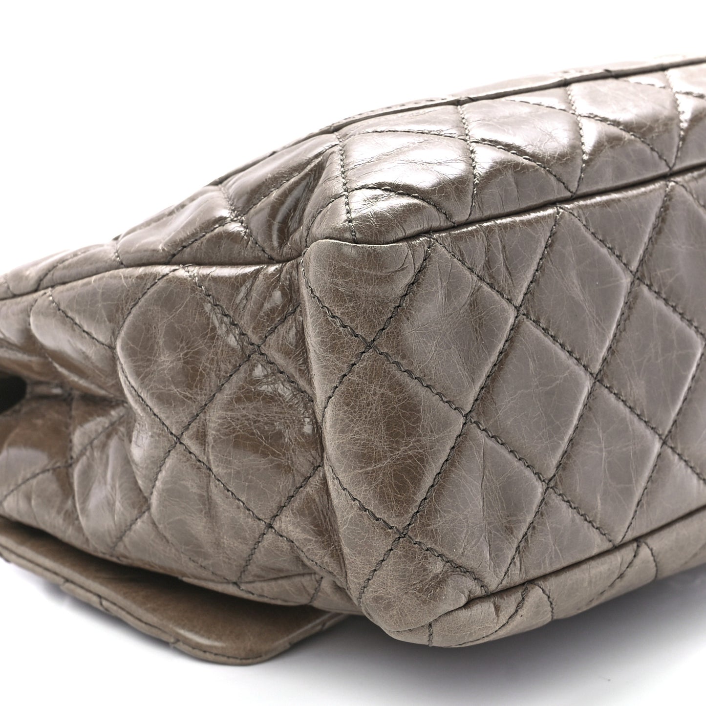 Glazed Calfskin Castle Rock Medium Flap Dark Beige