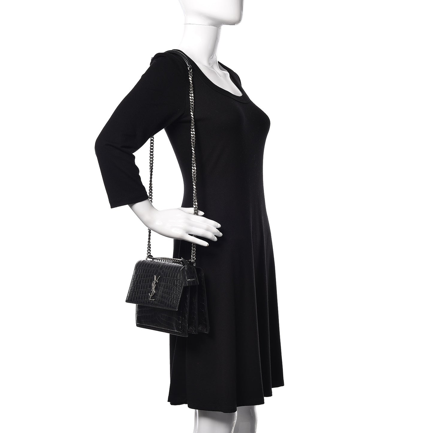 Calfskin Crocodile Embossed Medium Monogram Sunset Black