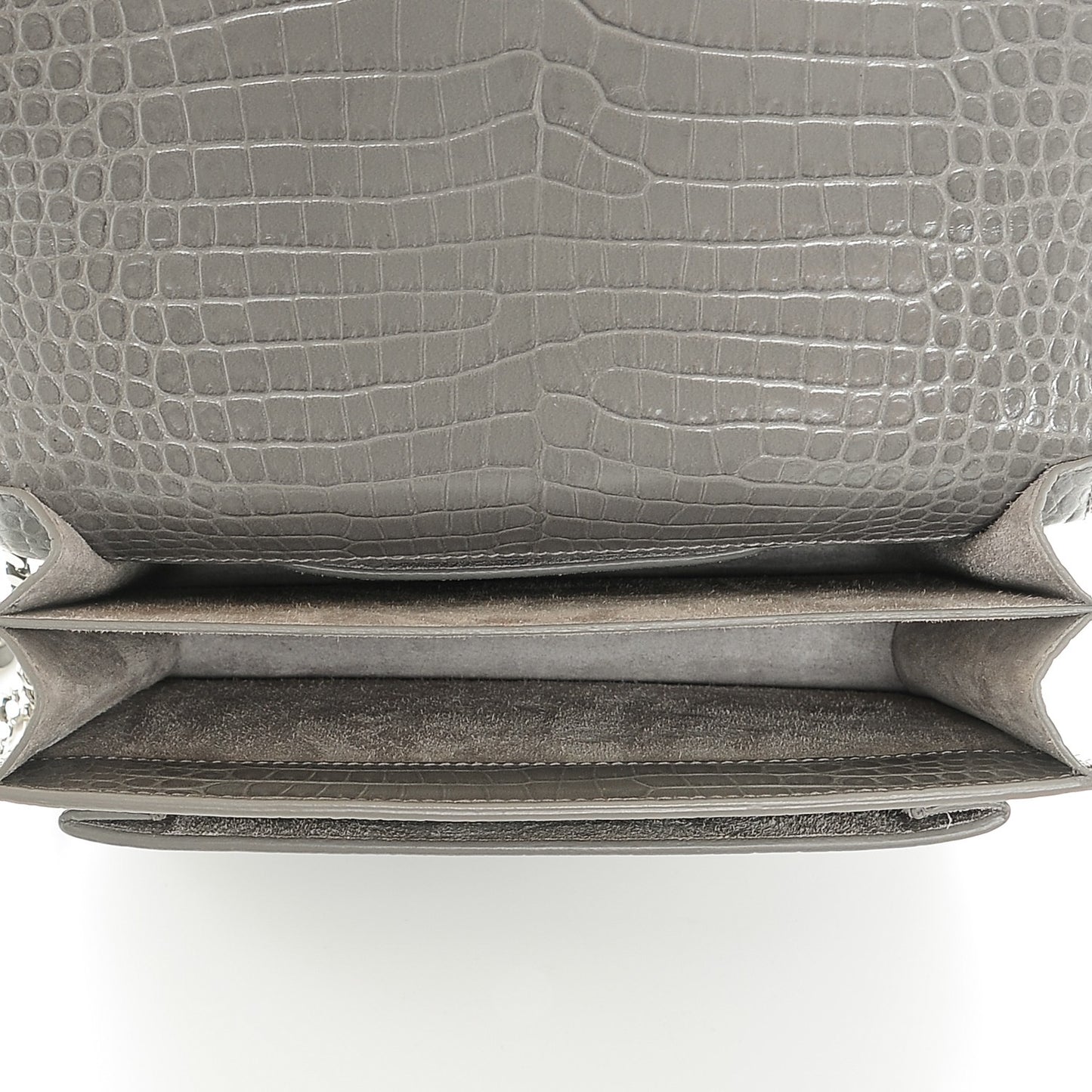 Calfskin Crocodile Embossed Medium Monogram Sunset Fog
