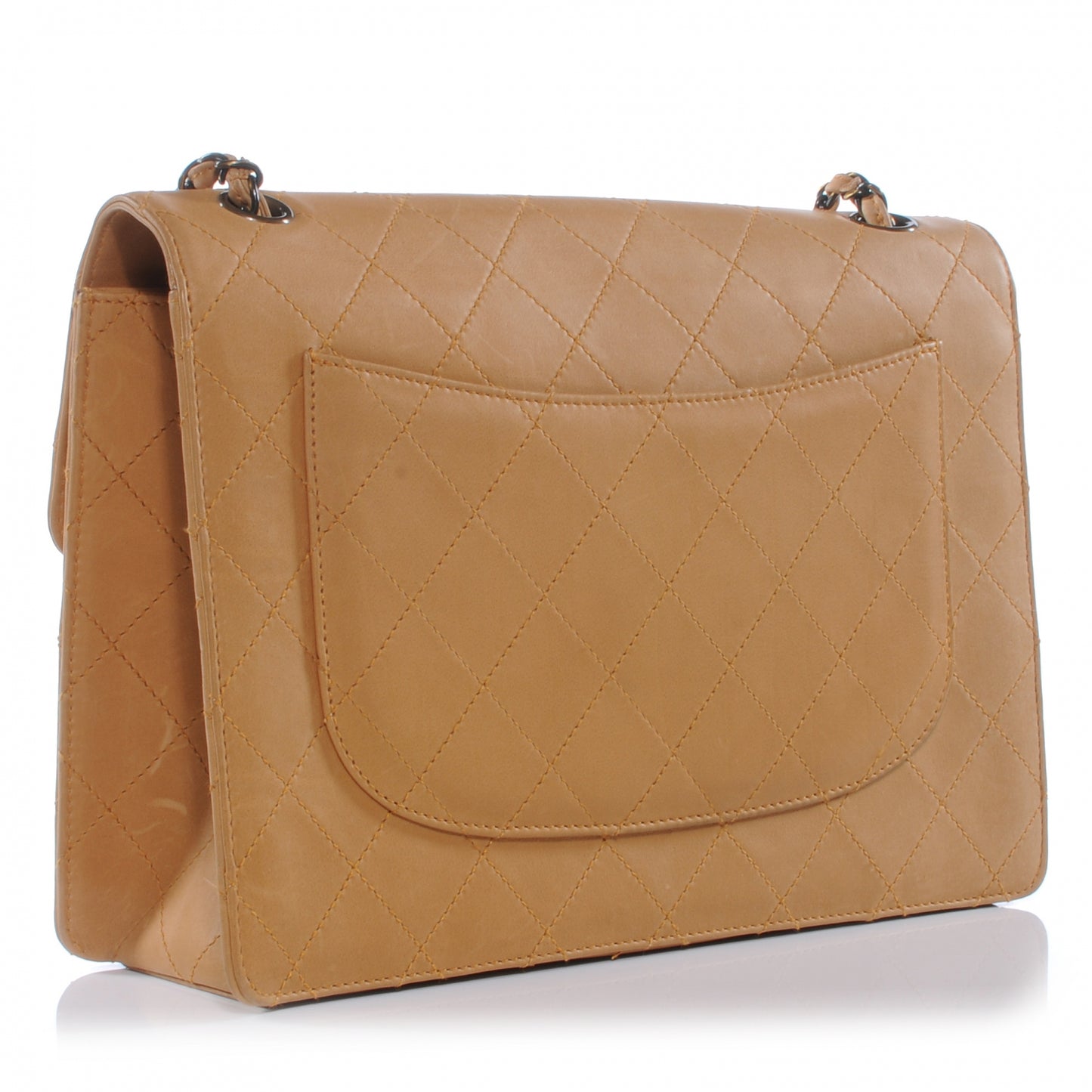 Lambskin Diamond Stitched Jumbo Flap Beige