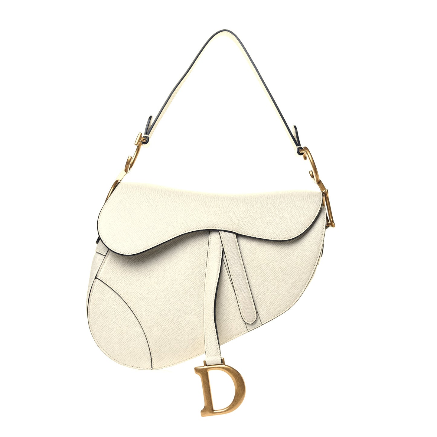 Grained Calfskin Saddle Bag White