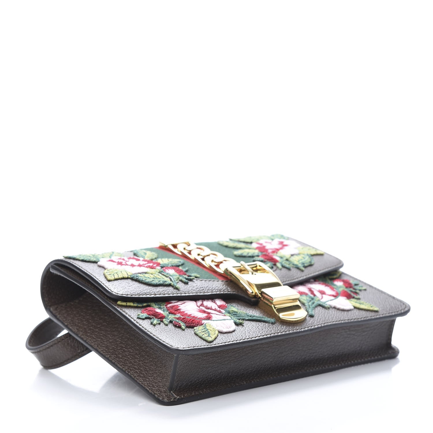 Gucci Calfskin Embroidered Sylvie Belt Bag Brown 4 of 10