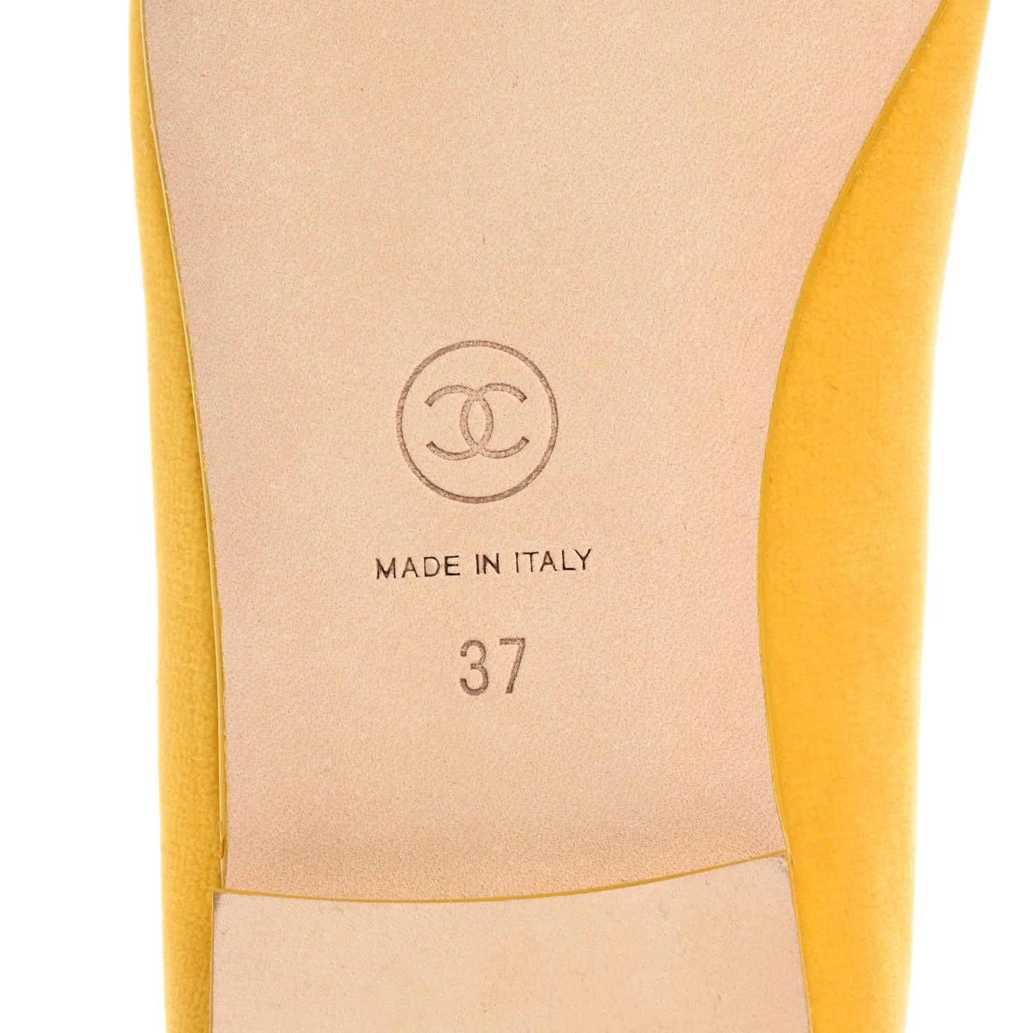 Chanel Velvet Cap Toe Ballerina Flats 37 Yellow 8 of 10