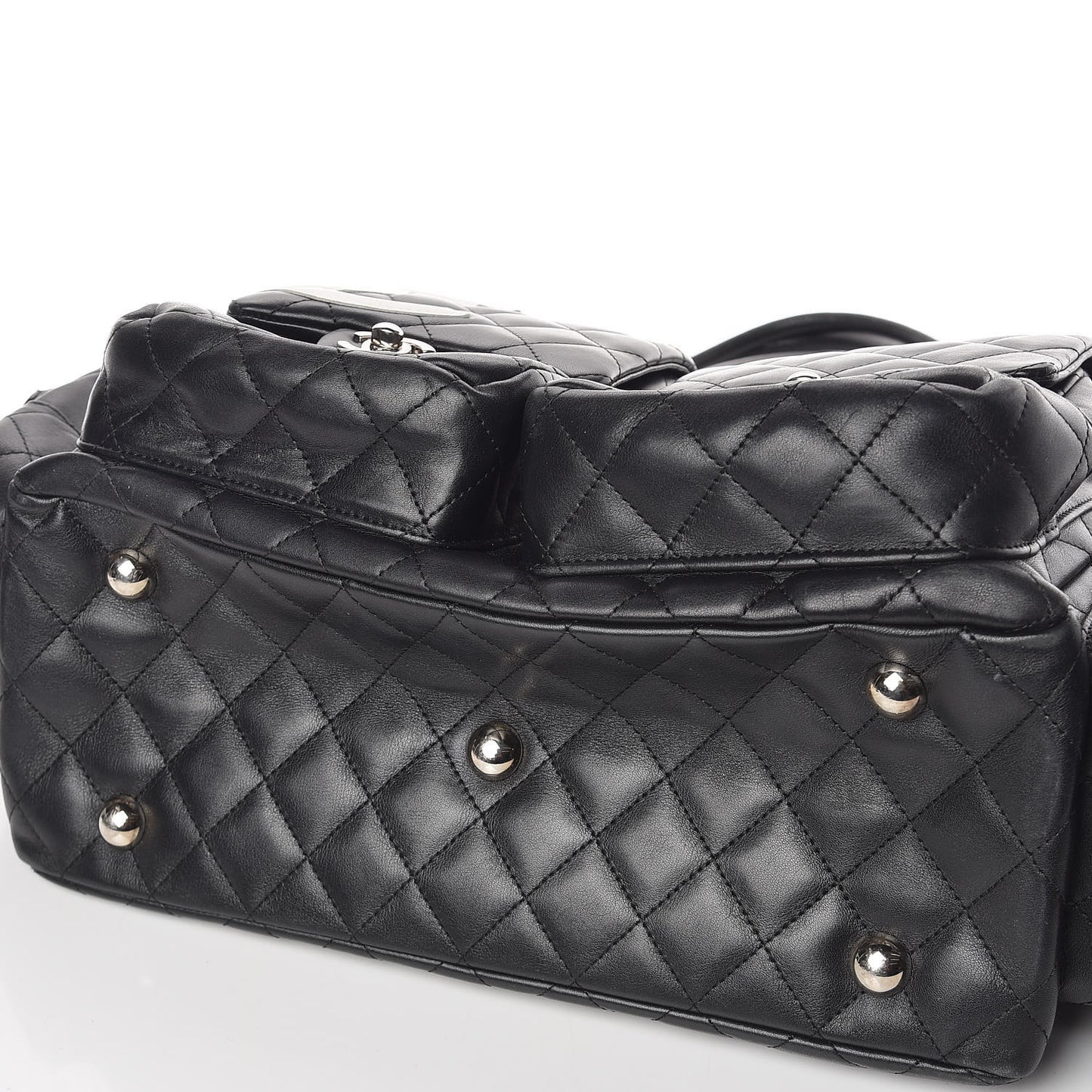 Calfskin Quilted Large Cambon Multipocket Reporter Black White