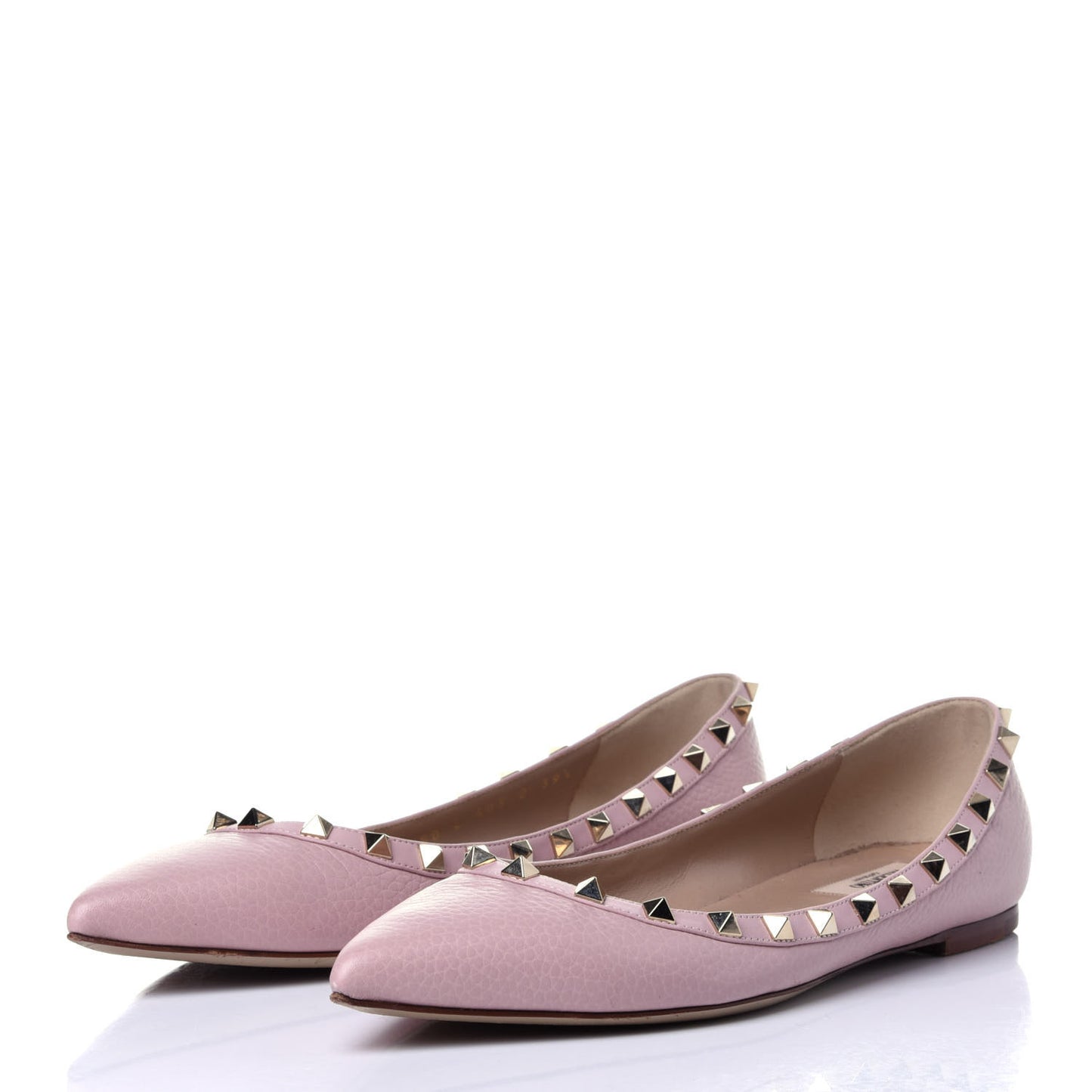 Pebbled Calfskin Rockstud Ballerina Flats 39.5 Water Rose