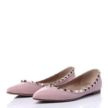 Valentino Garavani Pebbled Calfskin Rockstud Ballerina Flats 39.5 Water Rose 3 of 11