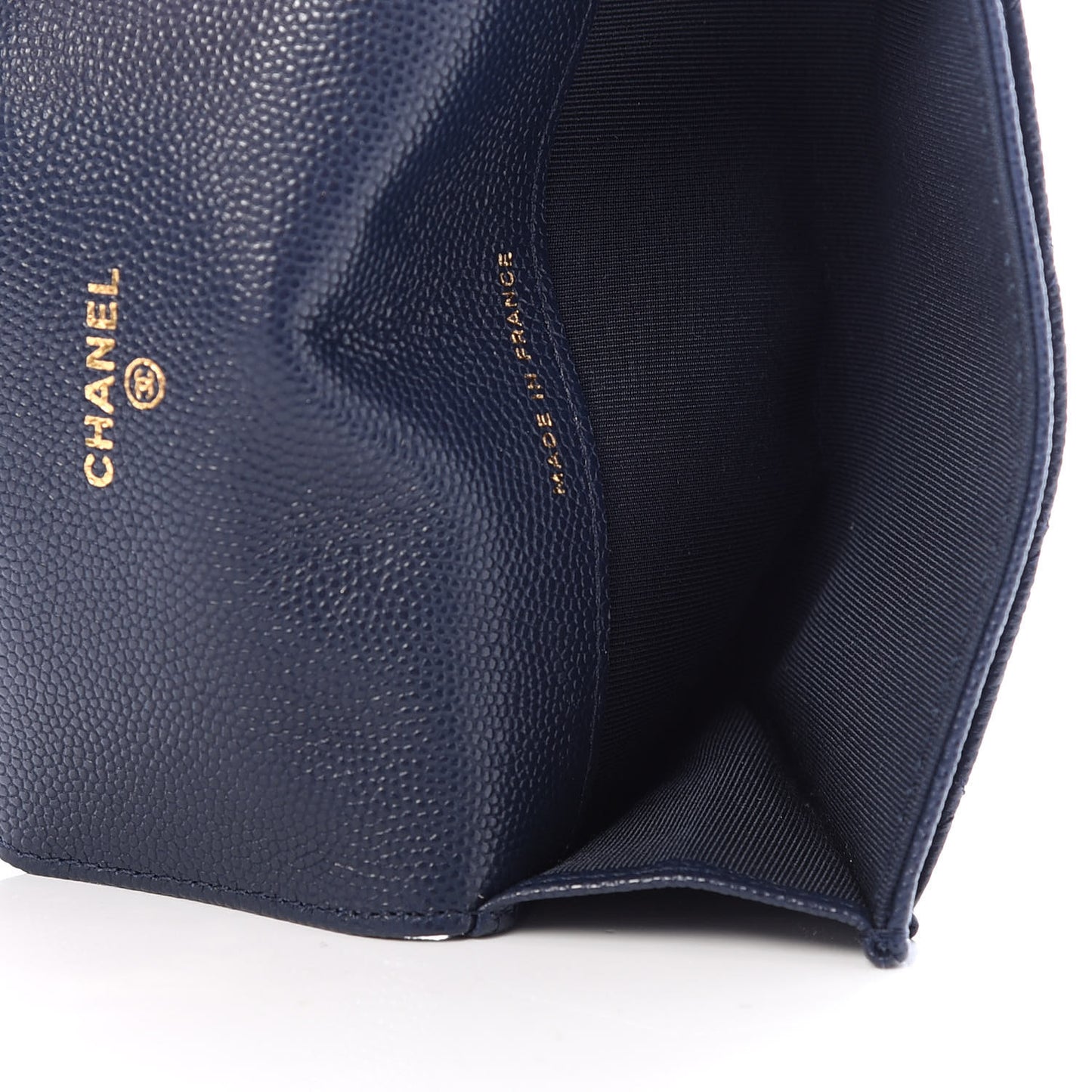 Caviar Quilted Flap Card Holder Wallet Navy Blue