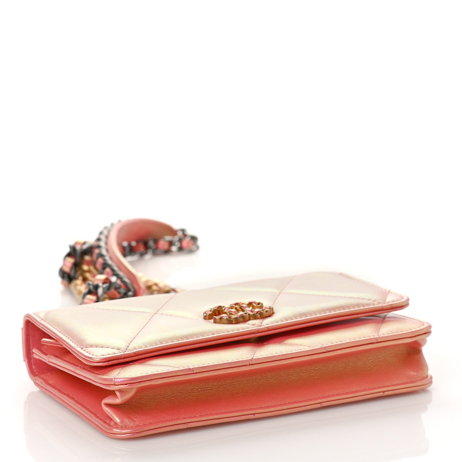 Chanel Iridescent Calfskin Quilted Chanel 19 Wallet On Chain WOC Pink 4 of 10