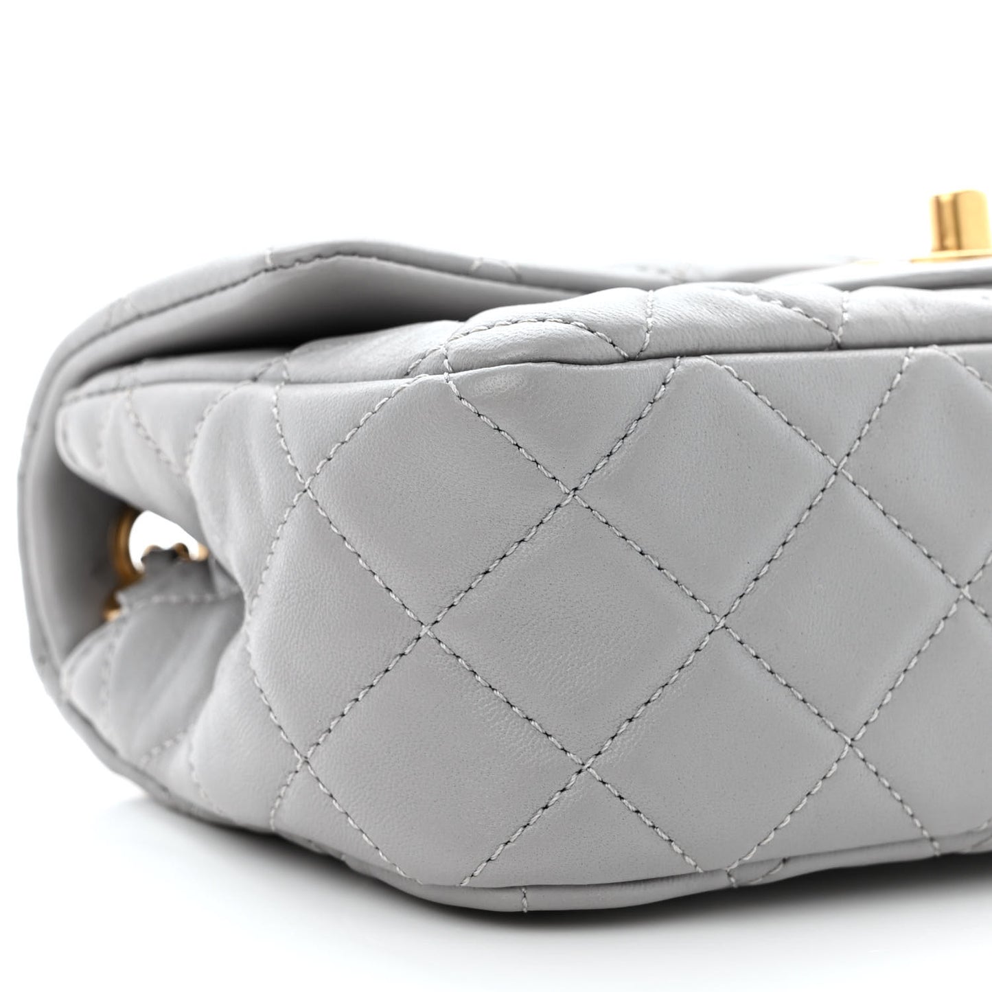 Lambskin Quilted Mini Rectangular Pearl Crush Flap Grey