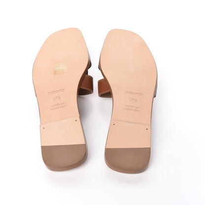 Hermes Box Calfskin Oran Sandals 37.5 Gold 5 of 9