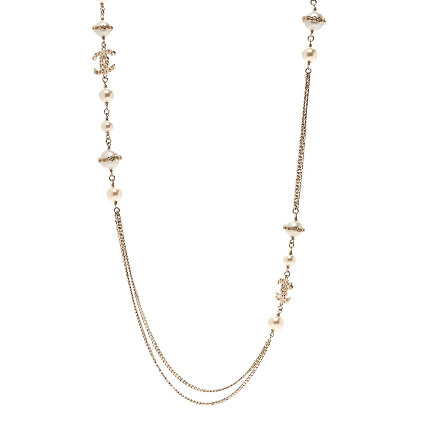 Pearl Chain CC Multi Strand Necklace Gold