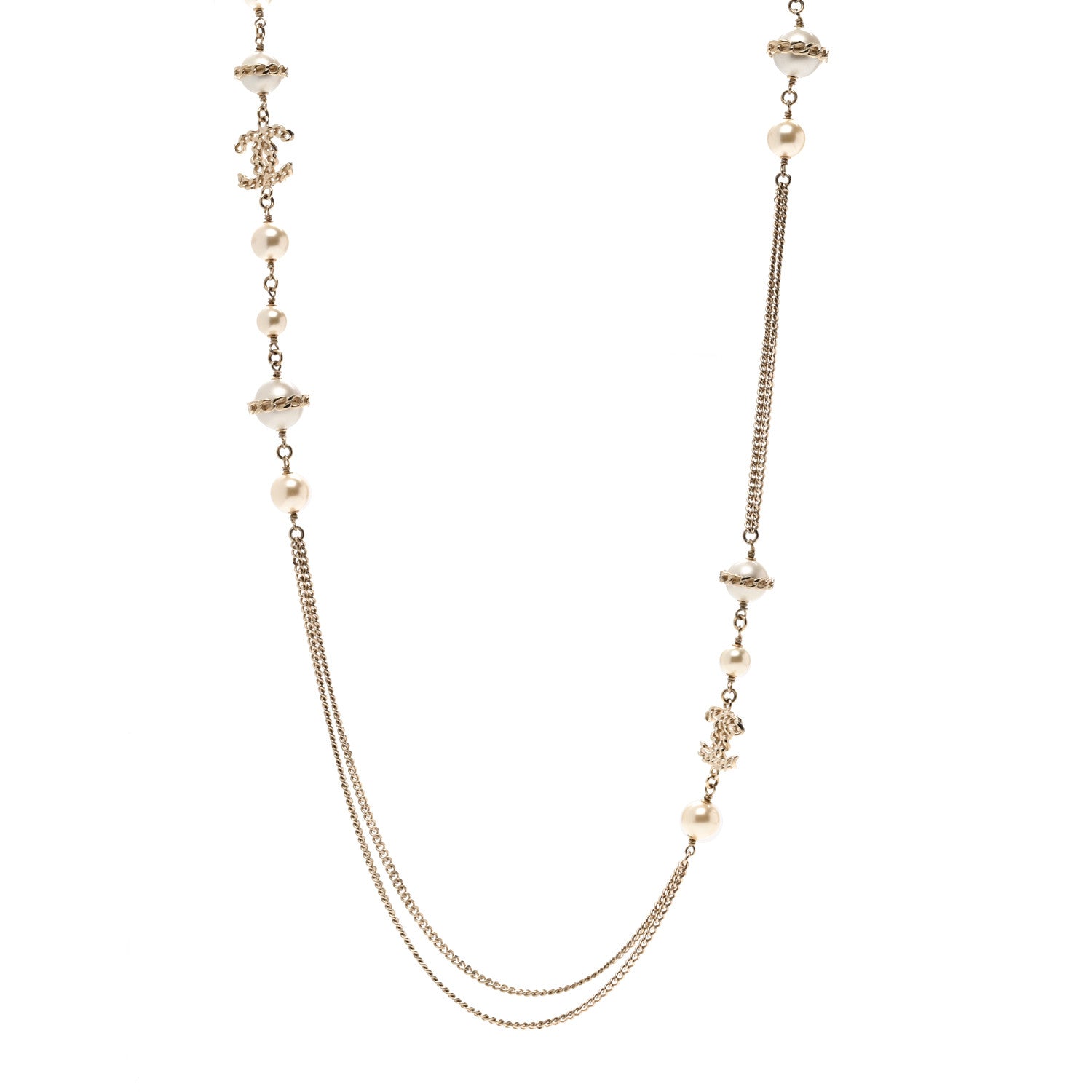 Chanel Pearl Chain CC Multi Strand Necklace Gold 1 of 5