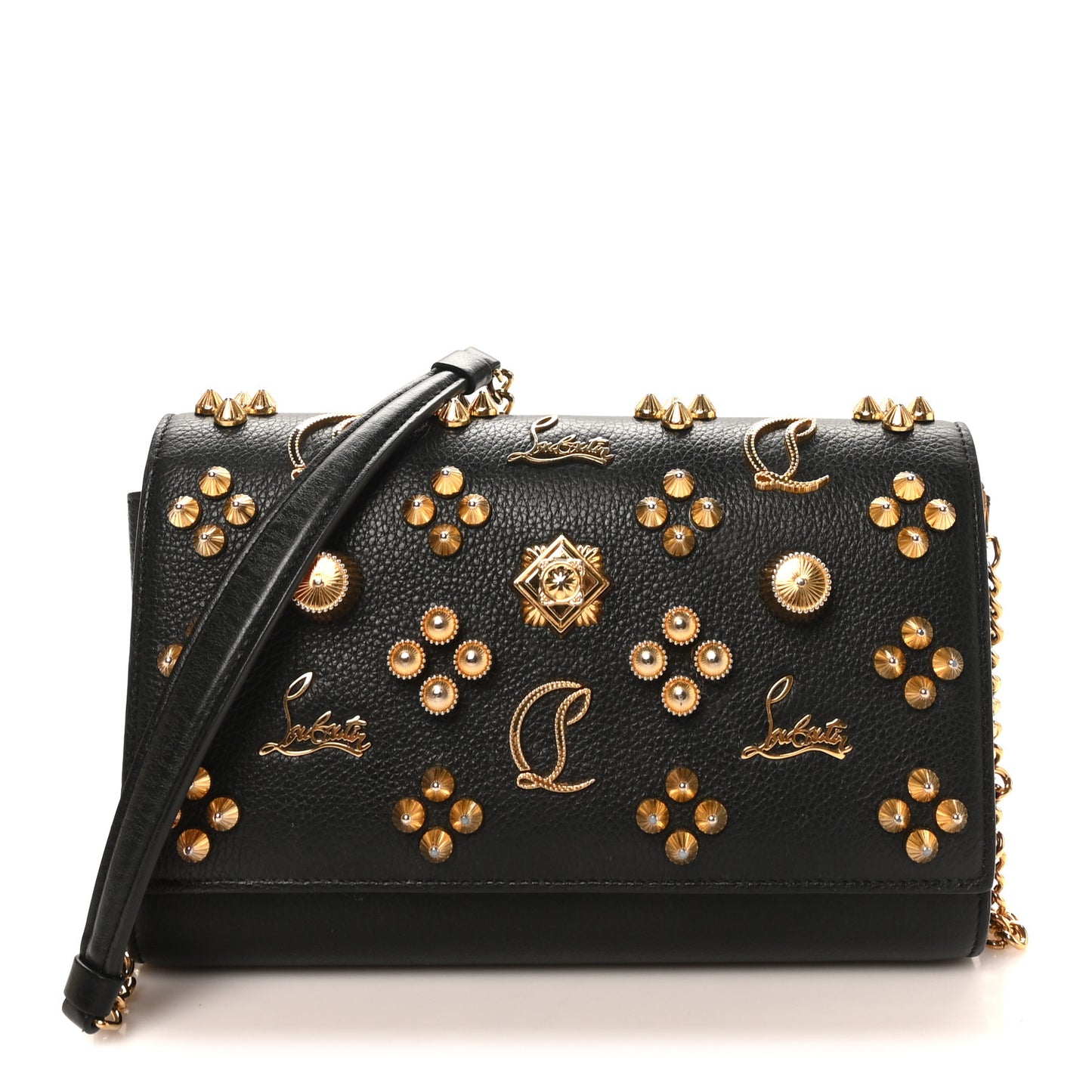 Calfskin Spikes Wallet On Chain Black