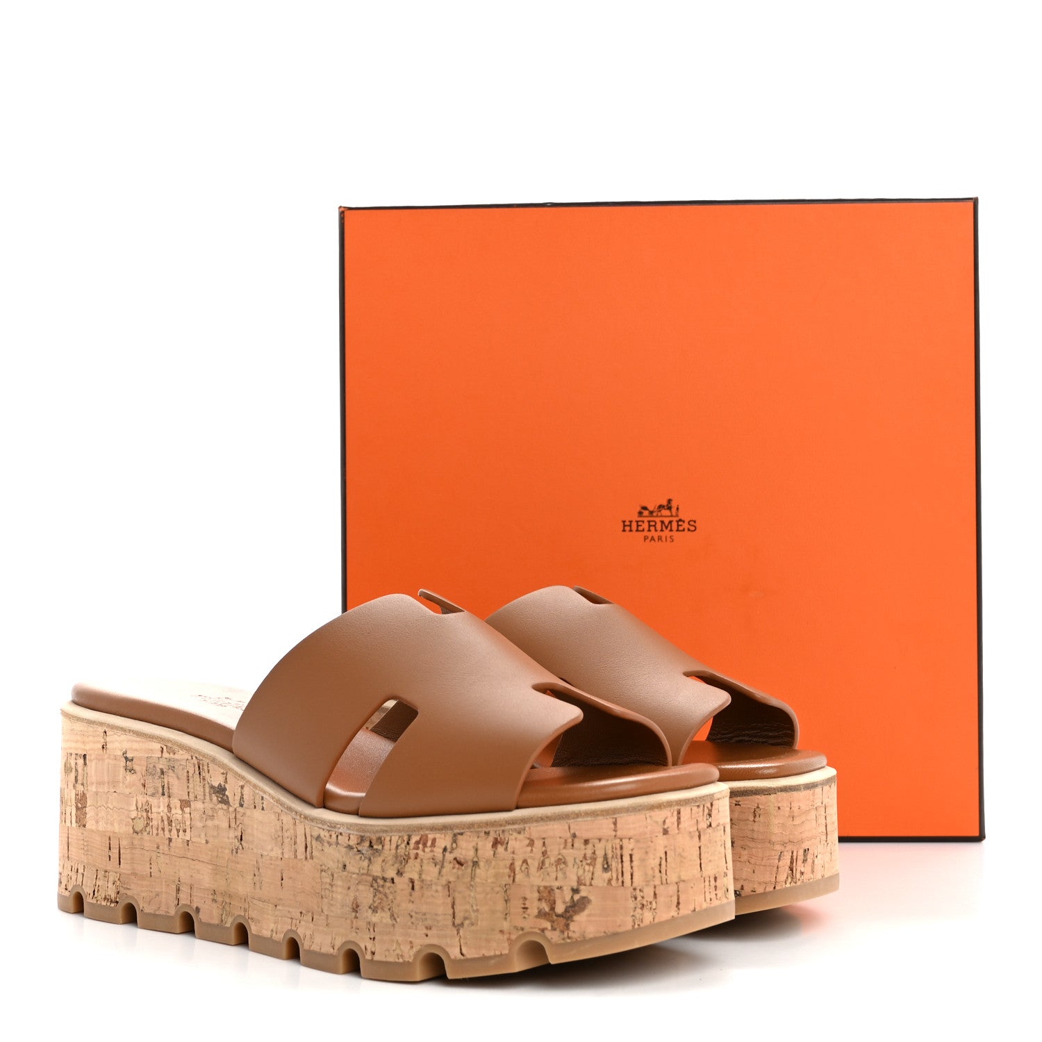 Hermes Calfskin Cork Eze 30 Sandals 37 Marron Glaise 10 of 10