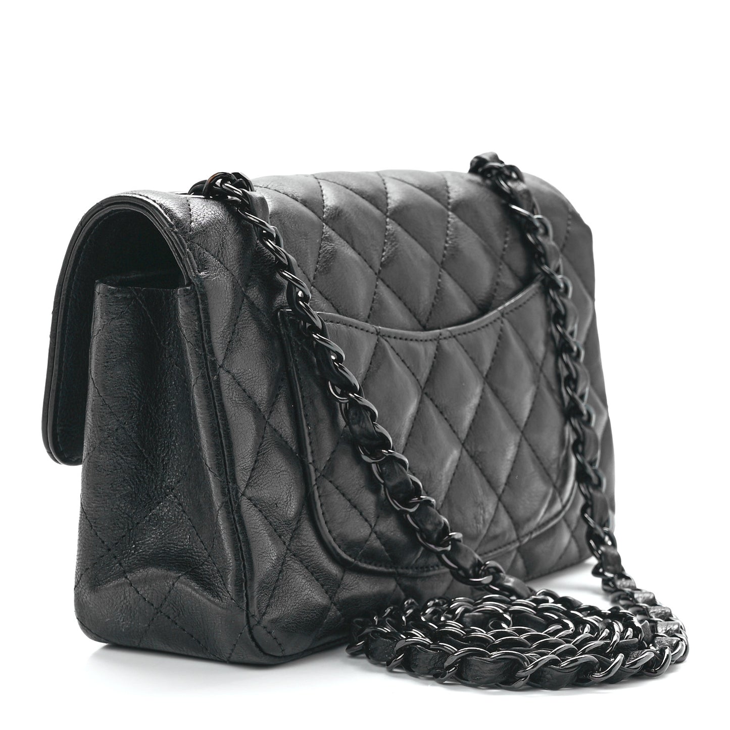Crumpled Calfskin Quilted Mini Rectangular Flap So Black