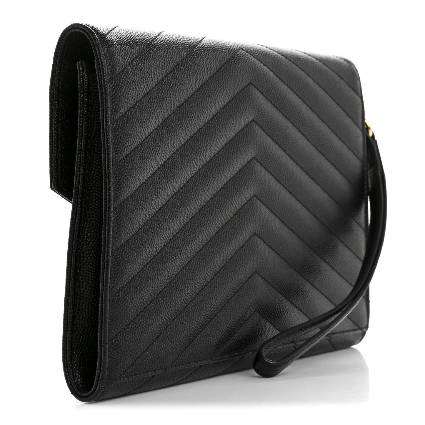 Grain De Poudre Matelasse Chevron Monogram Envelope Clutch Black