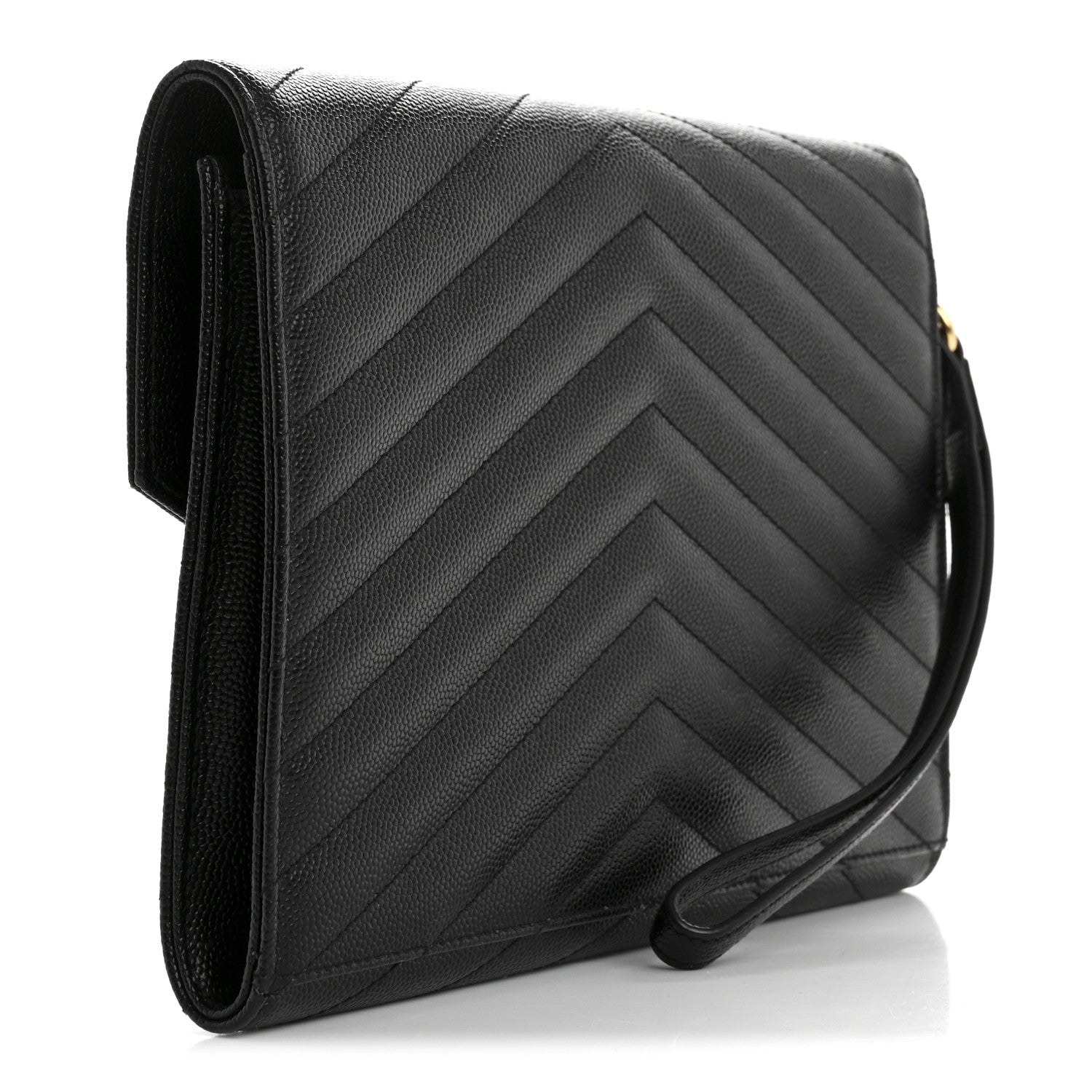 Saint Laurent Grain De Poudre Matelasse Chevron Monogram Envelope Clutch Black 3 of 12