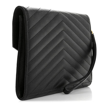 Saint Laurent Grain De Poudre Matelasse Chevron Monogram Envelope Clutch Black 3 of 12