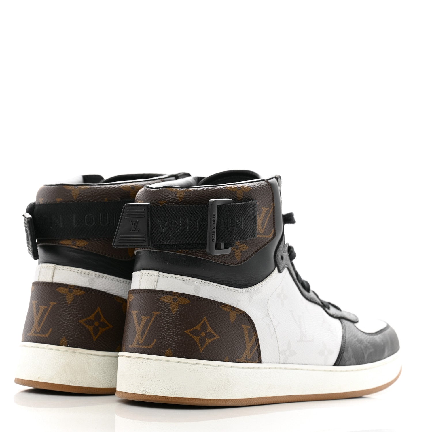 Louis Vuitton Calfskin Monogram Mens Rivoli High Top Sneakers 9 Black 5 of 13