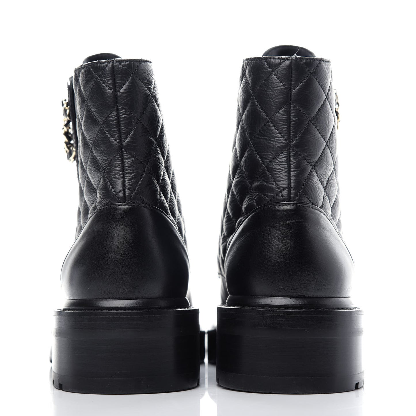 Shiny Goatskin Calfskin Quilted Lace Up Combat Boots 37.5 Black