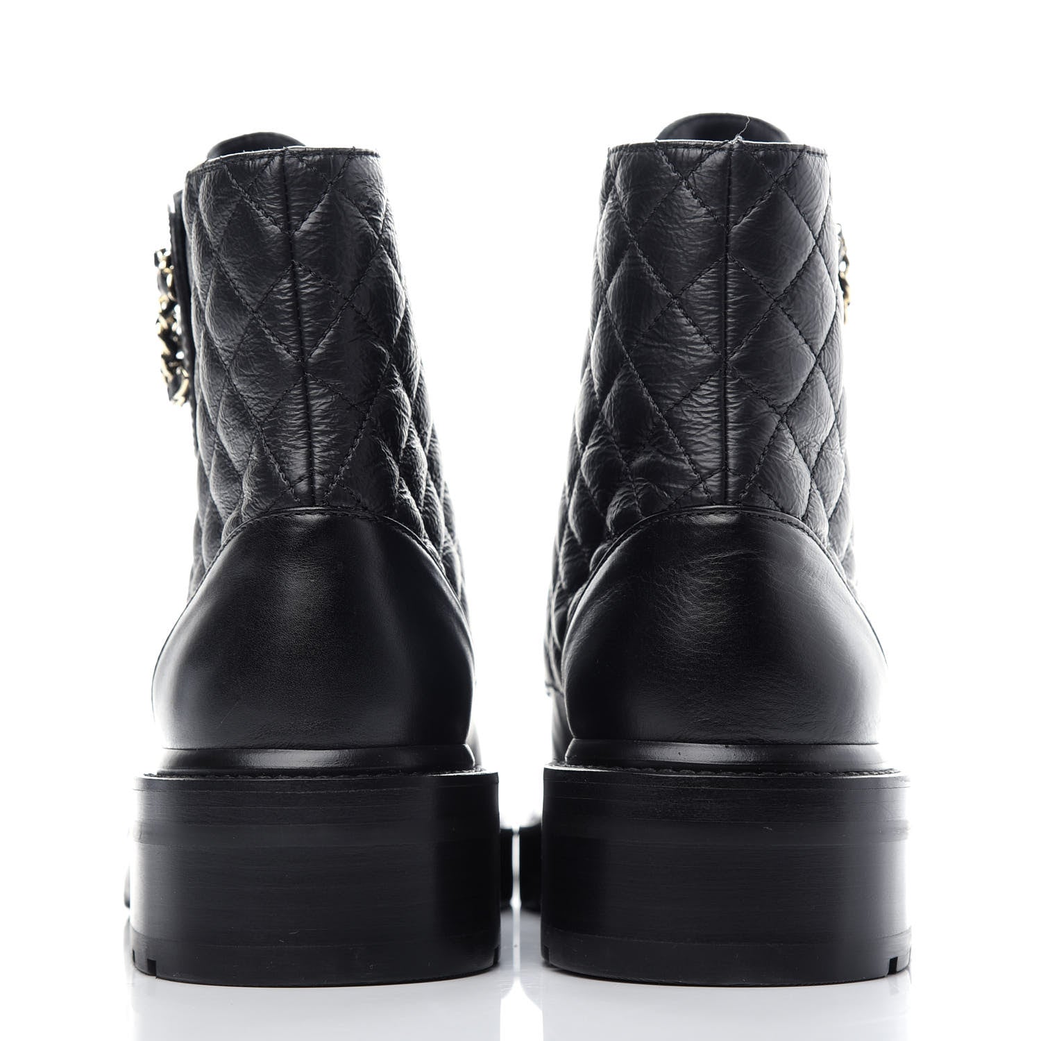 Chanel Shiny Goatskin Calfskin Quilted Lace Up Combat Boots 37.5 Black 7 of 11