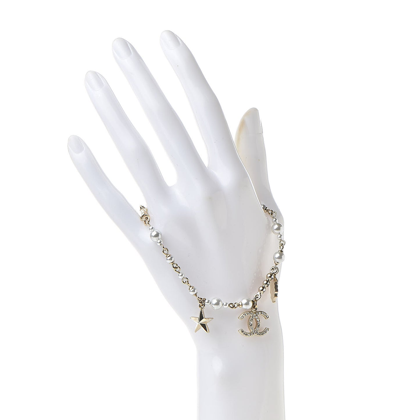 Pearl Crystal CC Star Bracelet Gold