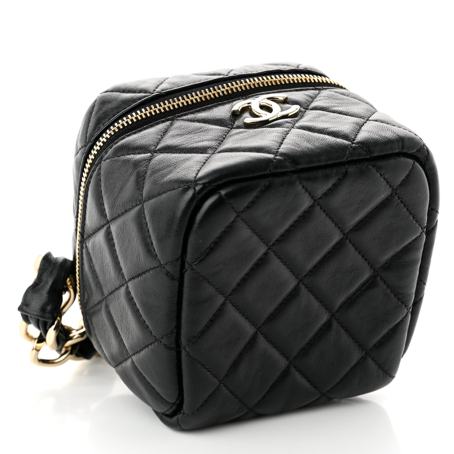 Lambskin Quilted Cube Chain Wristlet Case Black