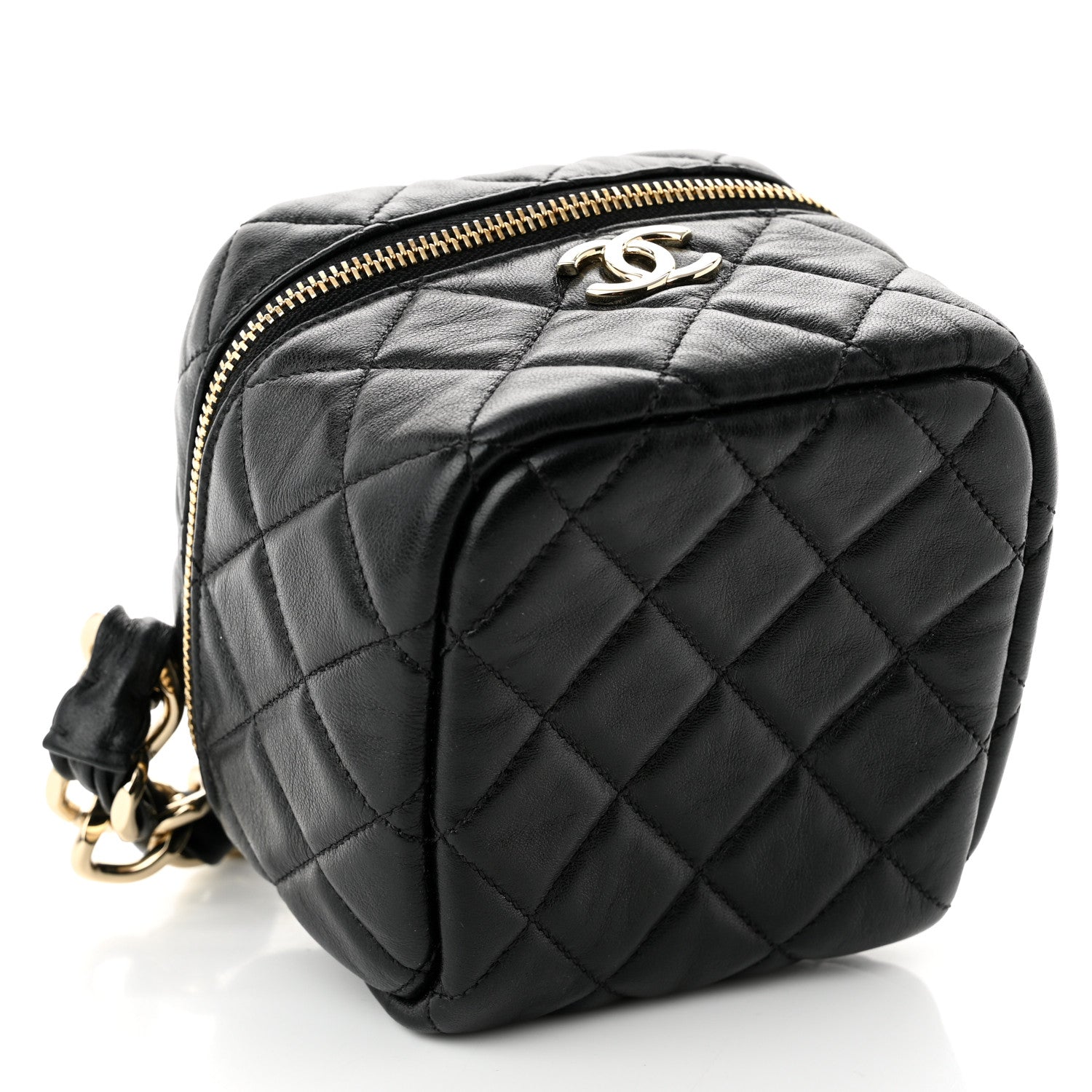 Chanel Lambskin Quilted Cube Chain Wristlet Case Black 9 of 11