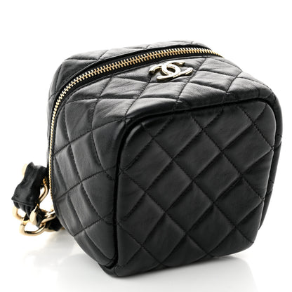 Chanel Lambskin Quilted Cube Chain Wristlet Case Black 9 of 11