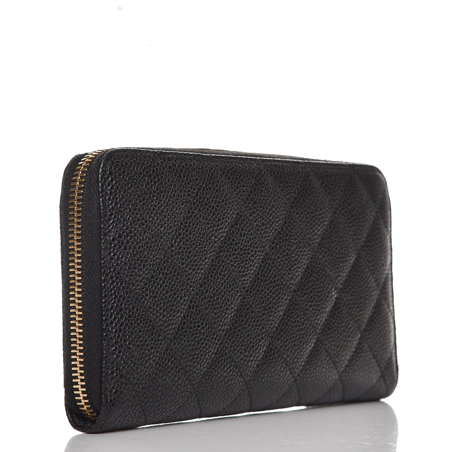 Caviar Quilted Large Gusset Zip Around Wallet Black
