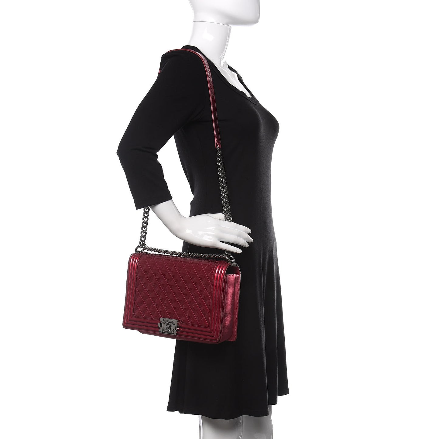 Metallic Patent Quilted New Medium Boy Flap Fuchsia