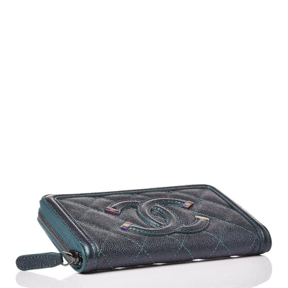 Chanel Iridescent Caviar Quilted Medium Filigree Zip Around Wallet Dark Turquoise 4 of 9