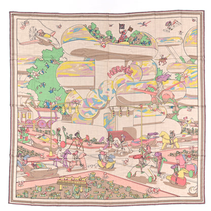 Hermes Cashmere Silk Locomotion Shawl 140 Naturel Vert Jaune 1 of 5