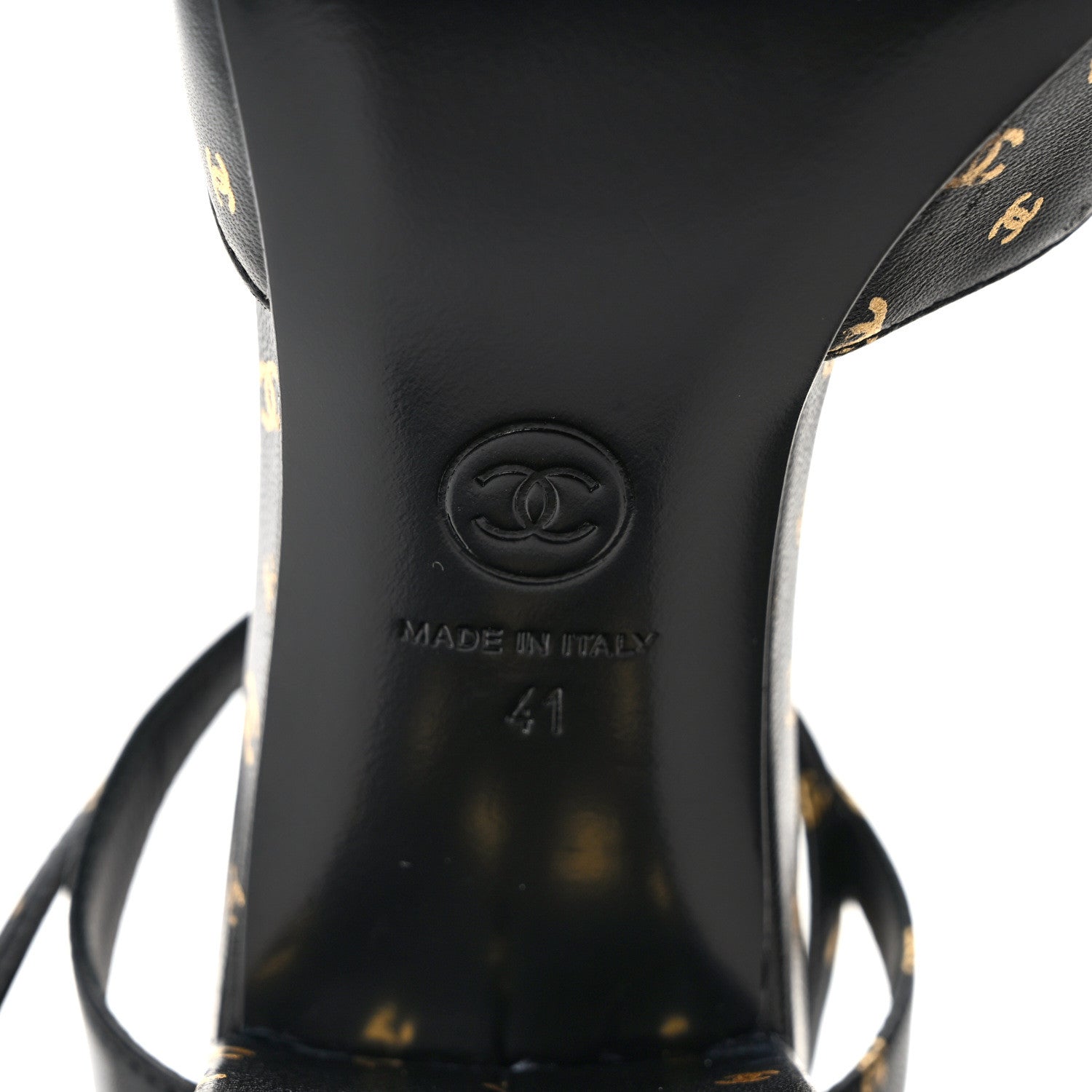 Chanel Printed Lambskin Patent Calfskin CC Slingbacks 41 Black Gold 7 of 9