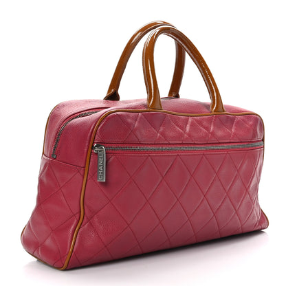Chanel Caviar Patent Quilted Large Bowler Bag Red 3 of 10