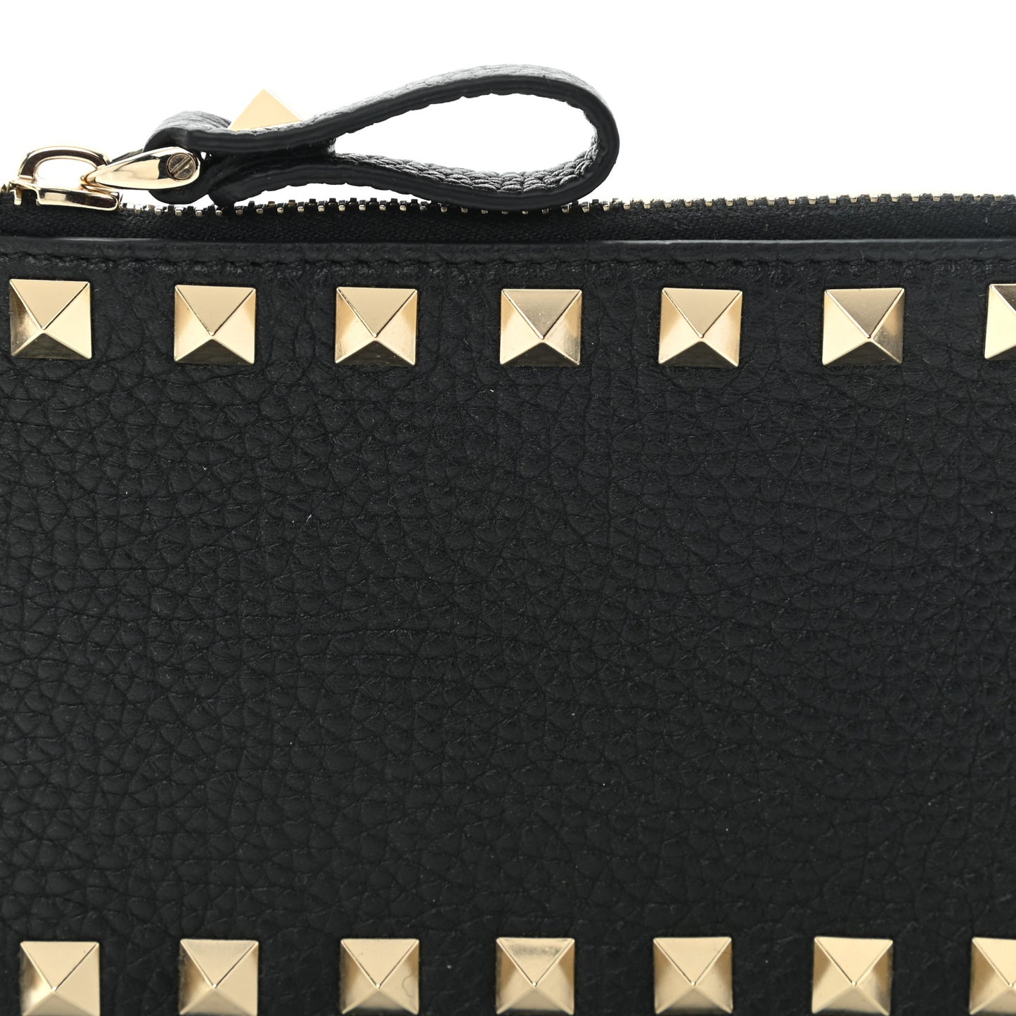 Pebbled Calfskin Rockstud Coin Case Card Holder Black