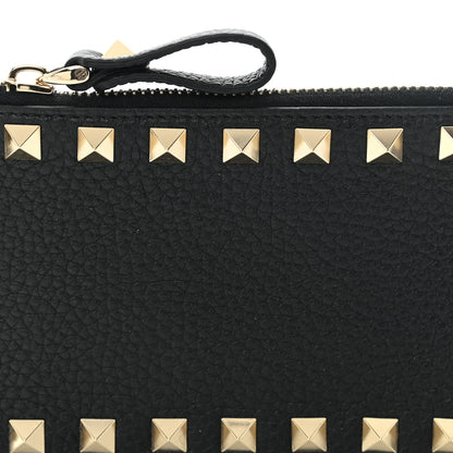 Valentino Garavani Pebbled Calfskin Rockstud Coin Case Card Holder Black 7 of 9