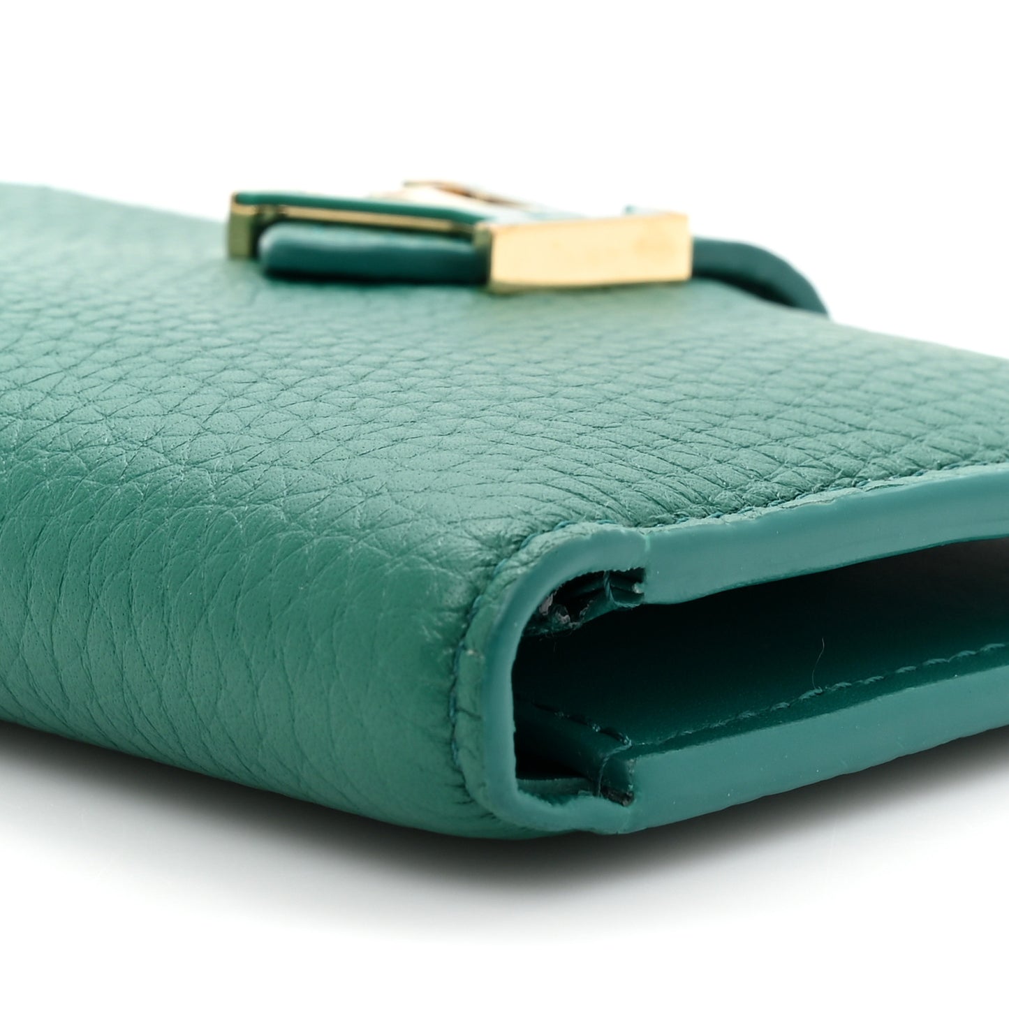 Taurillon Capucines Vertical Compact Wallet Green