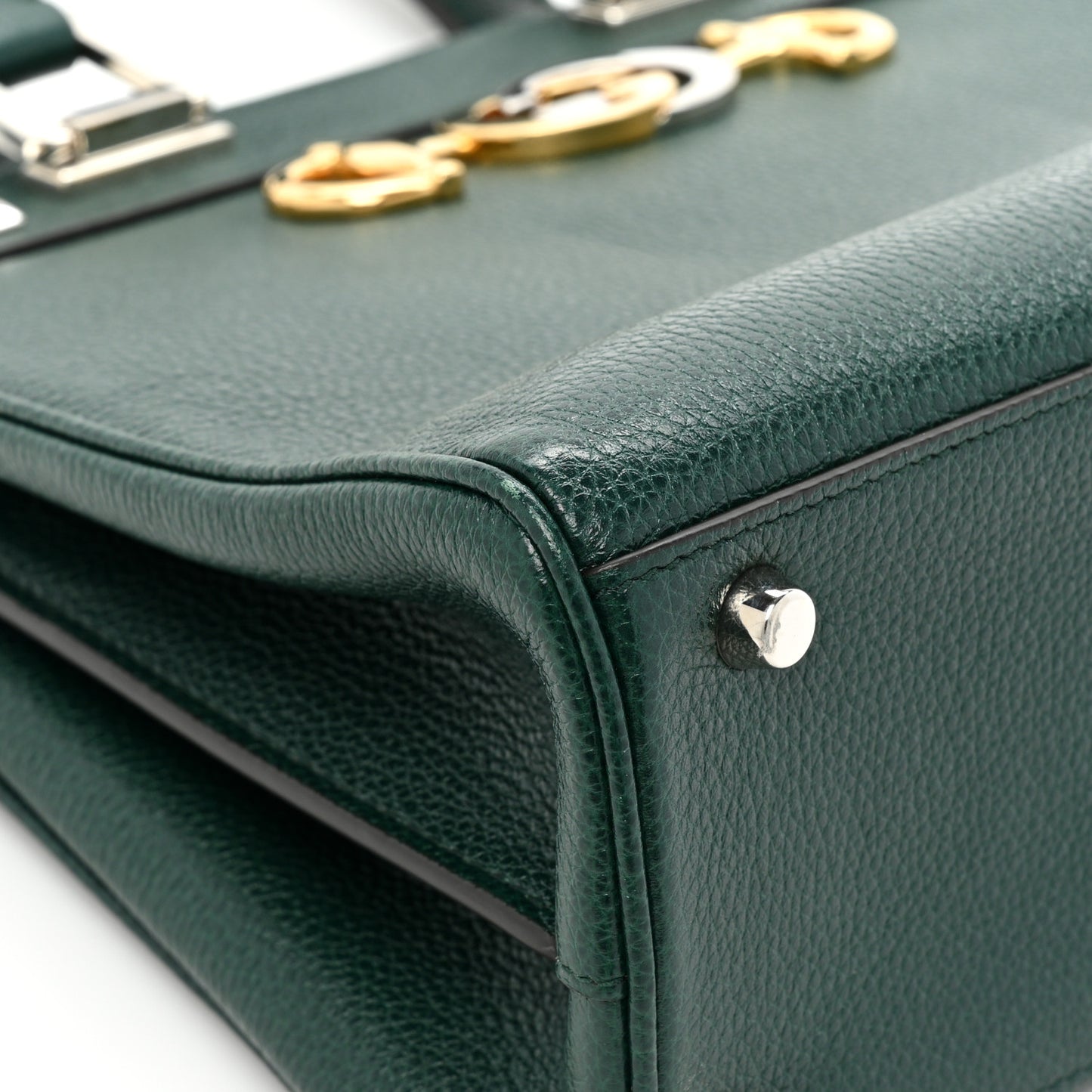 Grainy Calfskin Small Zumi Top Handle Bag Vintage Green