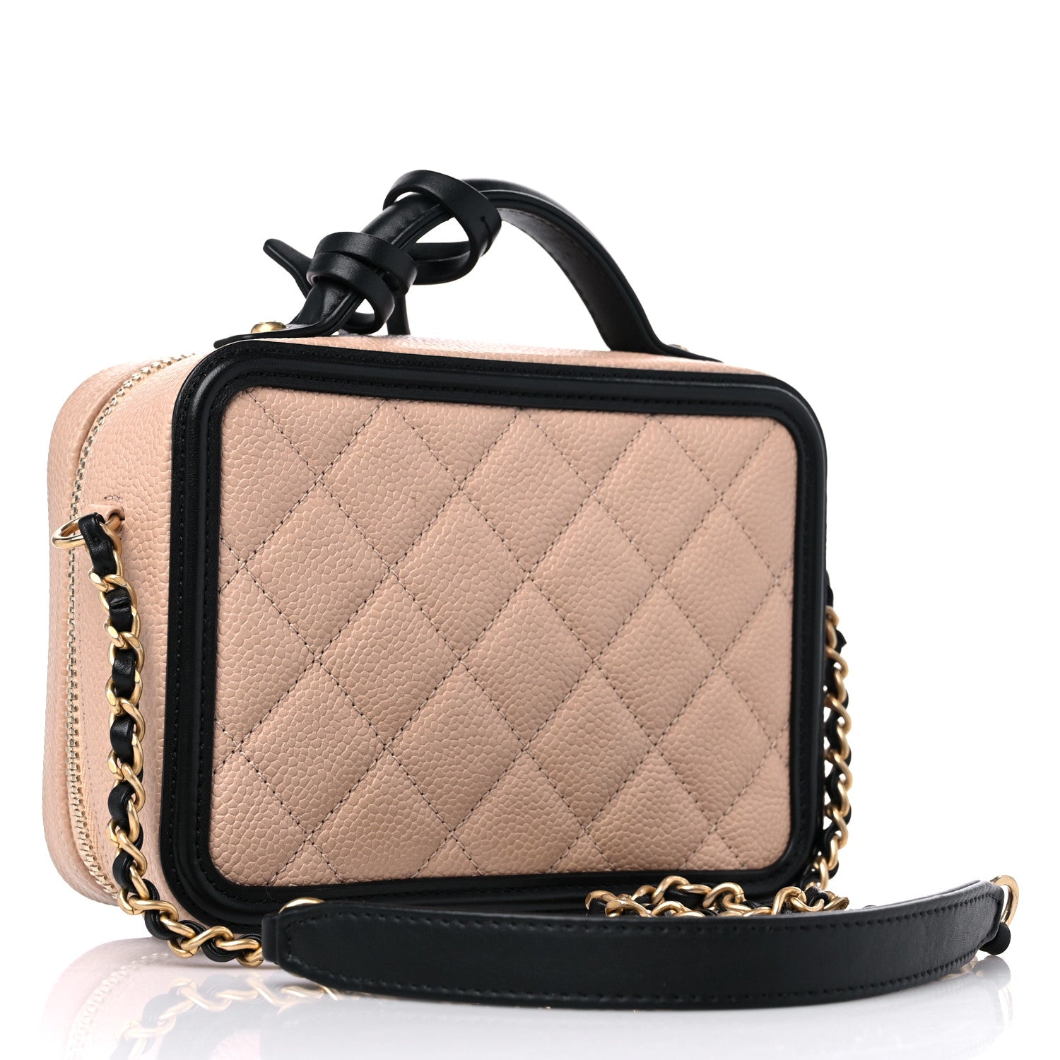 Chanel Caviar Quilted Small CC Filigree Vanity Case Beige Black 3 of 11