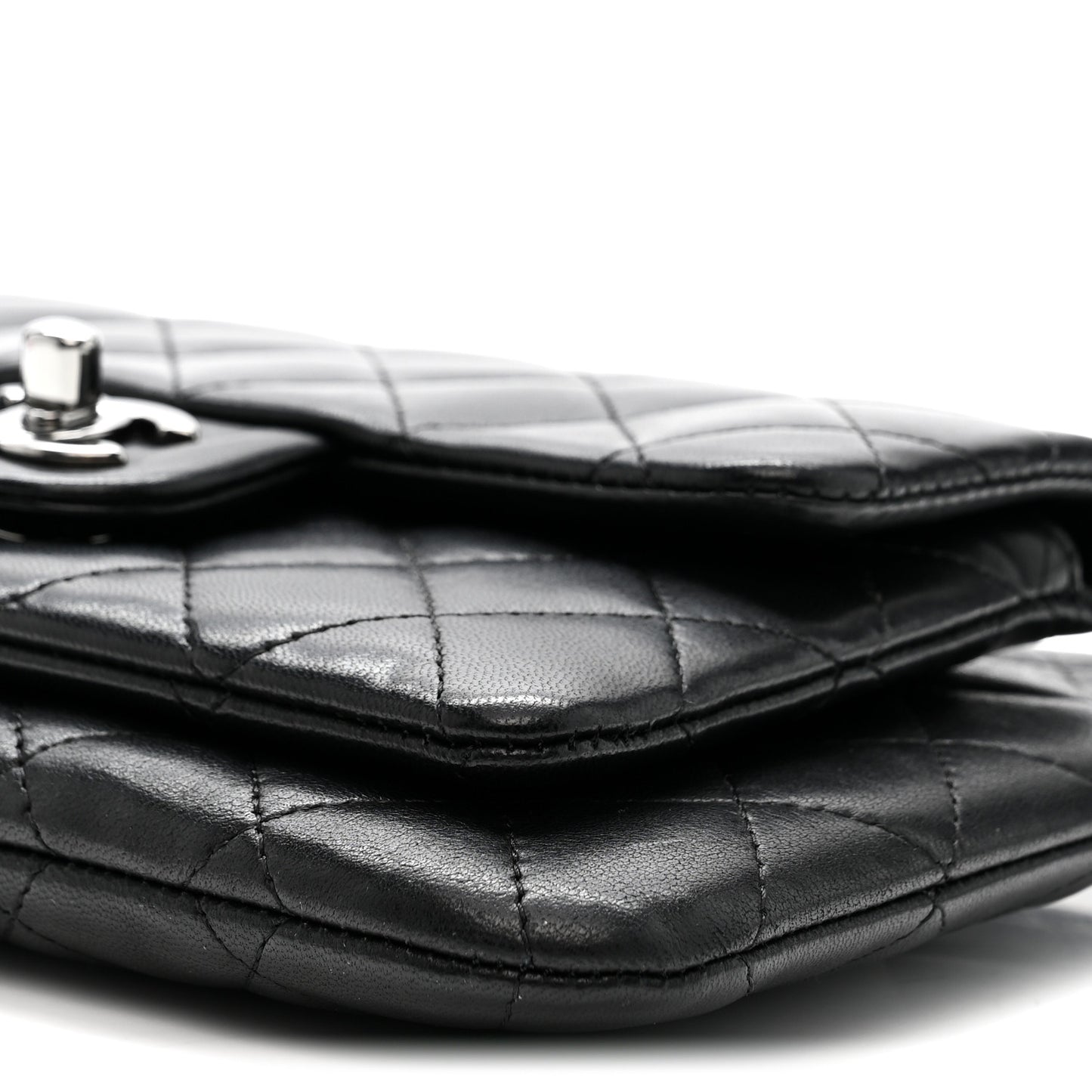 Lambskin Quilted Front Pocket Clutch With Chain Black