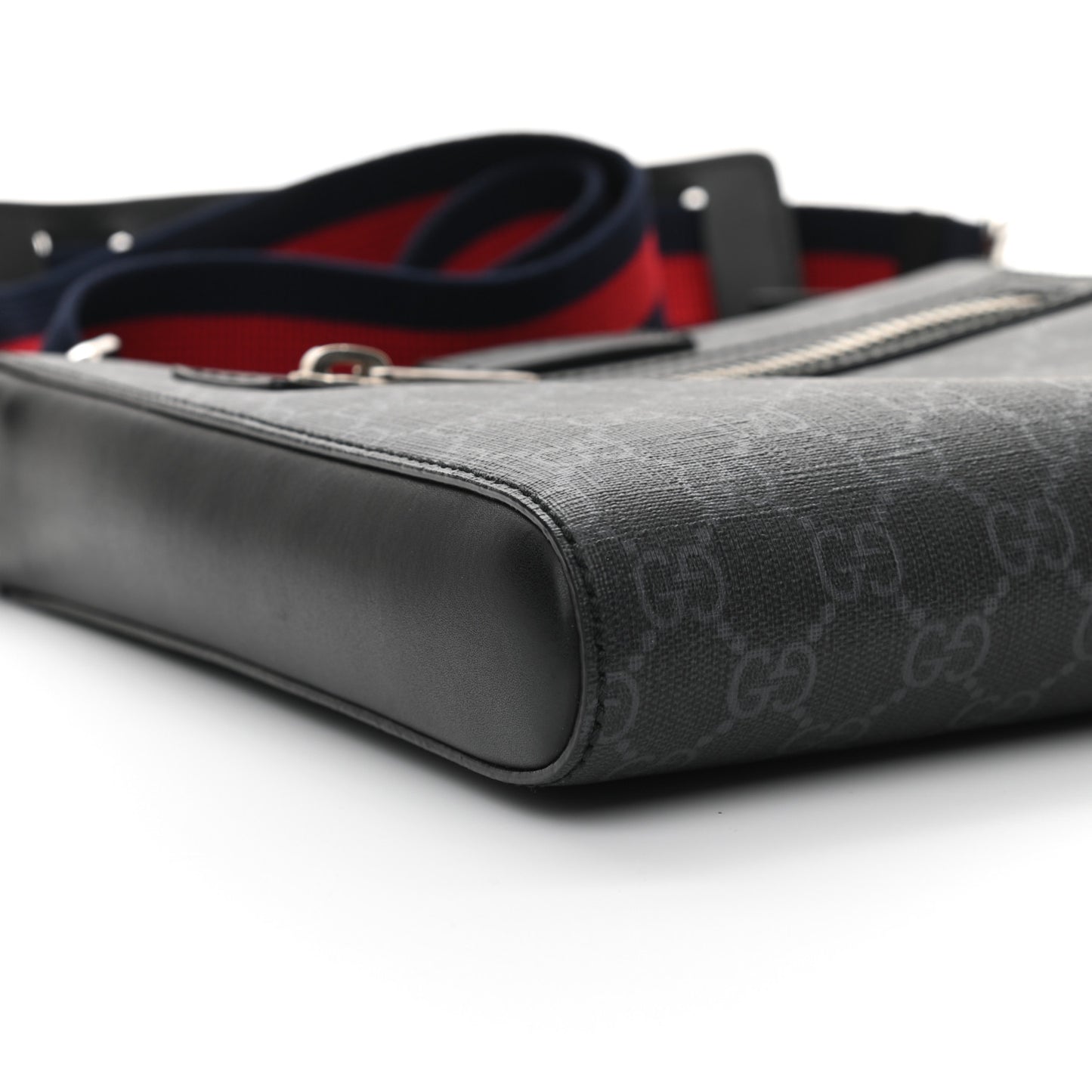 GG Supreme Monogram Web Small Flat Messenger Bag Black Grey