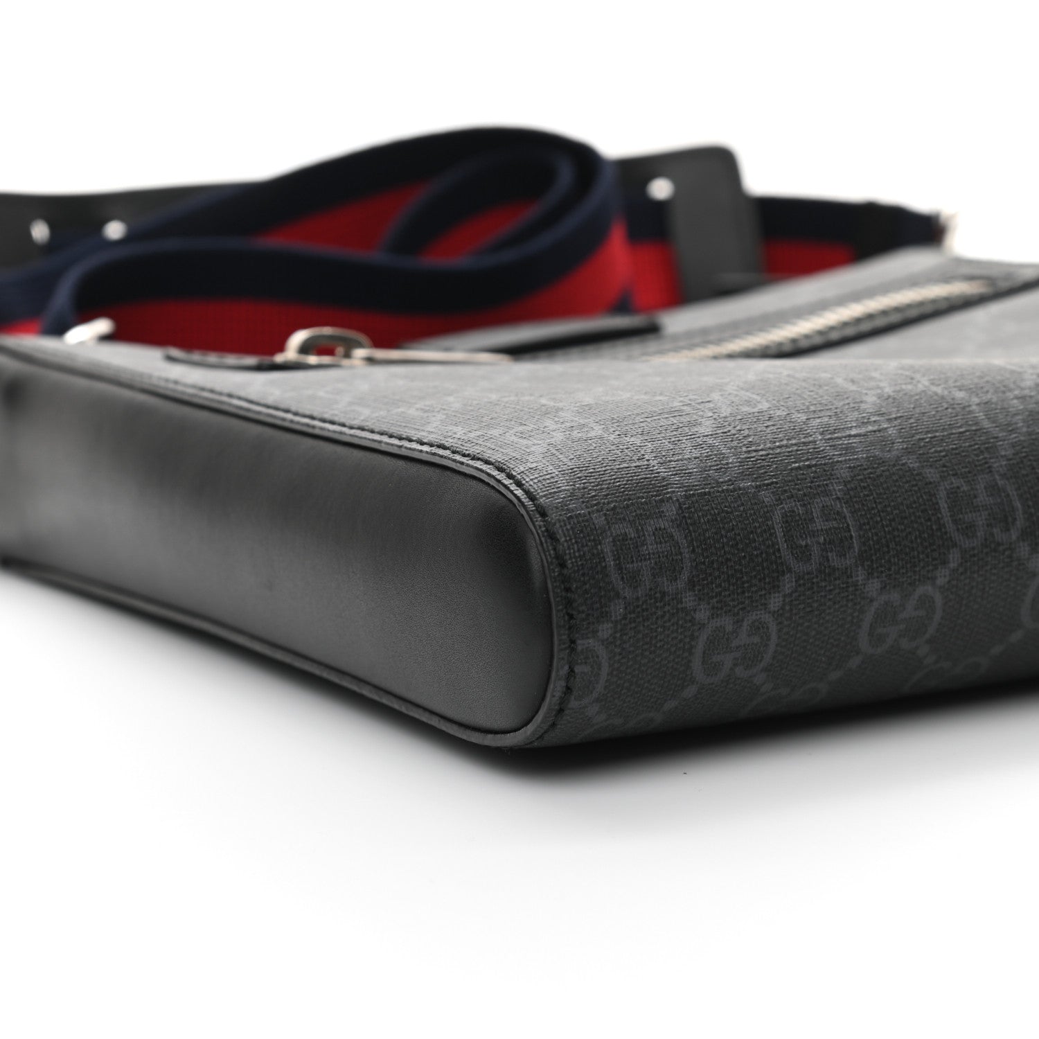 Gucci GG Supreme Monogram Web Small Flat Messenger Bag Black Grey 8 of 9