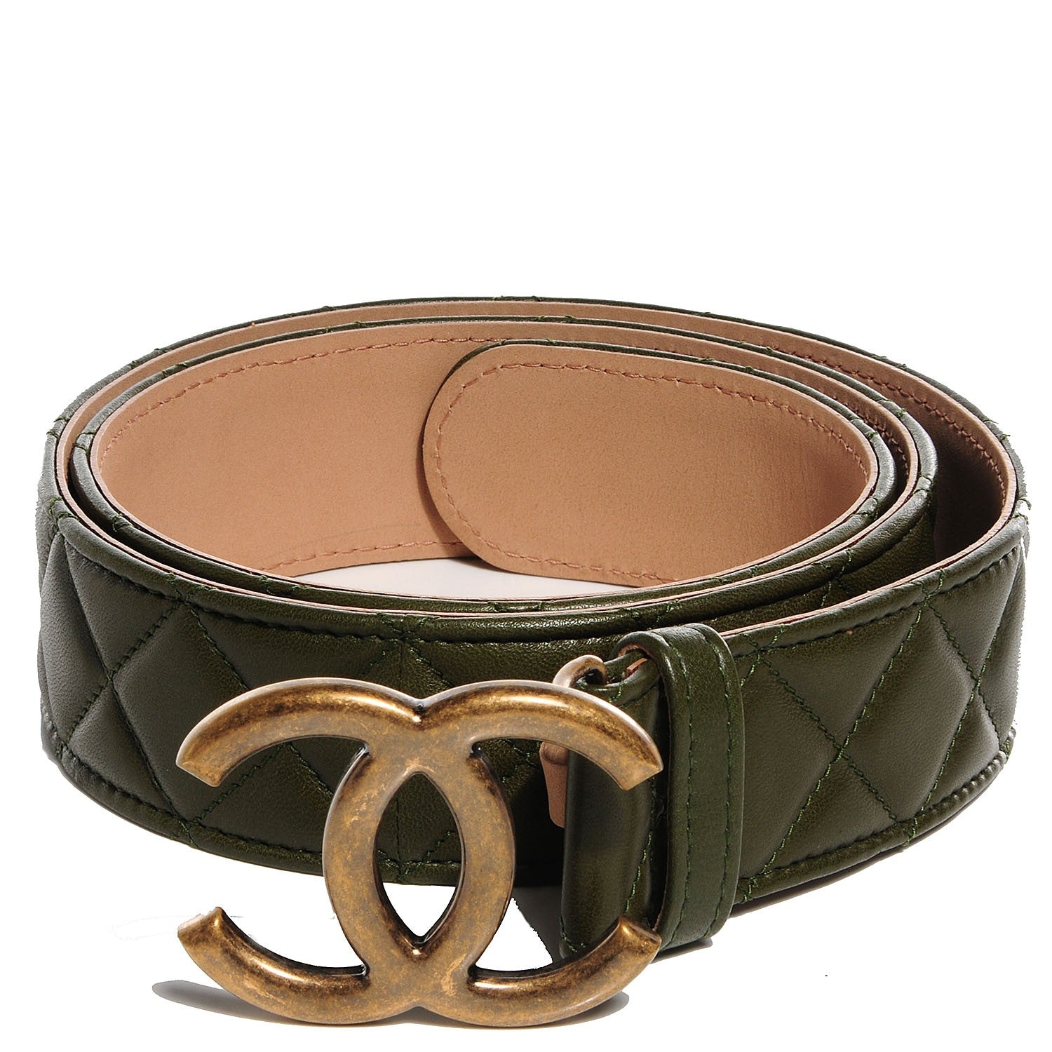 Chanel Lambskin Quilted CC Belt 85 34 Khaki 1 of 5