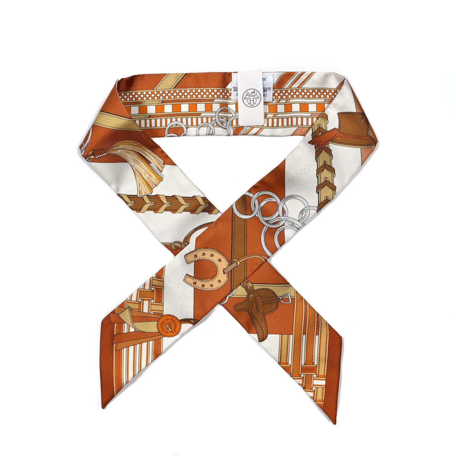 Hermes Silk Brides et Gris Twilly Caramel White Bronze 1 of 4