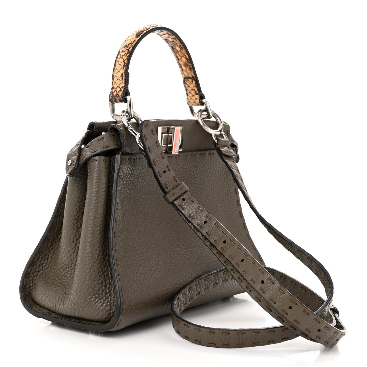 Fendi Cuoio Romano Snakeskin Selleria Mini Peekaboo Iconic Satchel Corda White 3 of 11