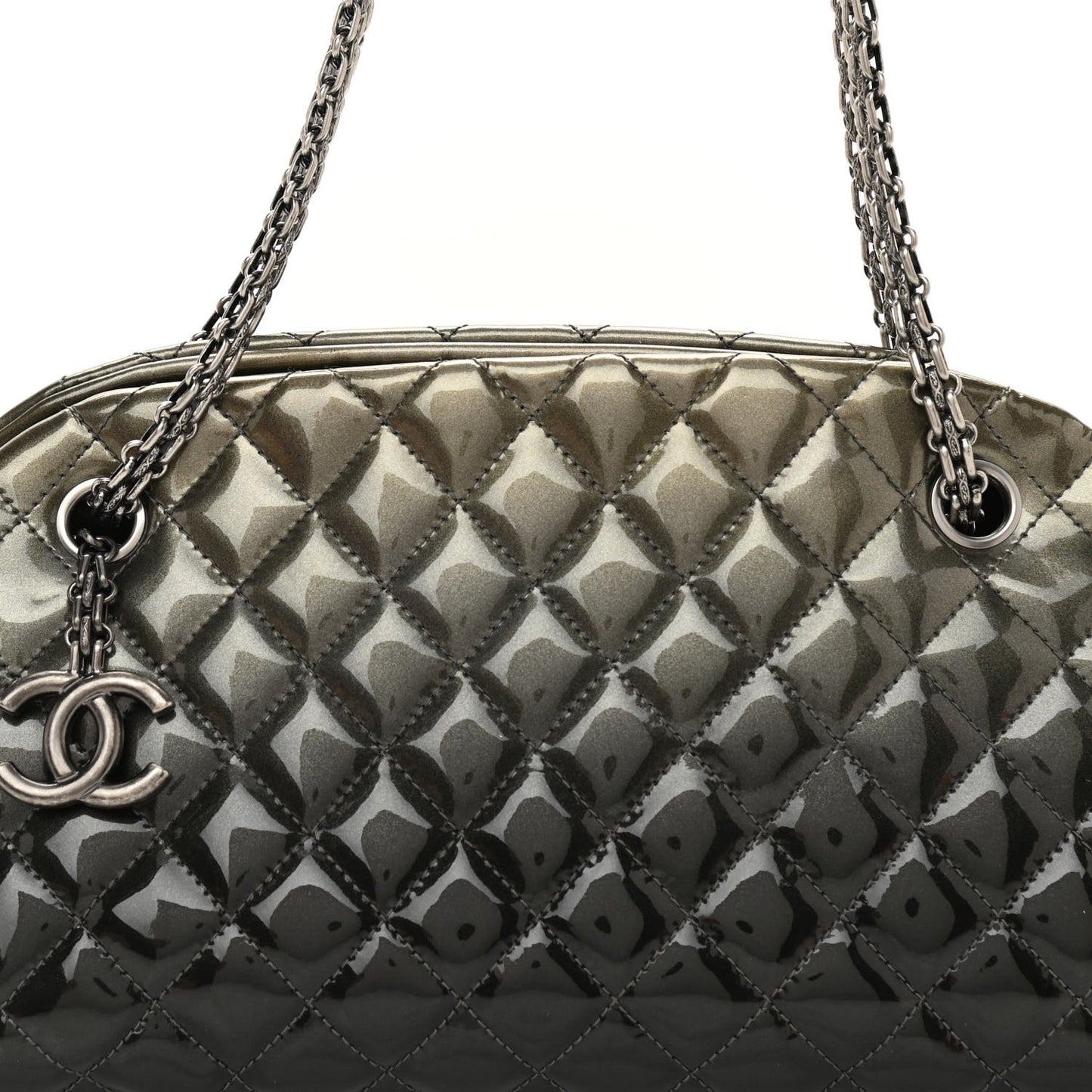 Metallic Patent Quilted Medium Just Mademoiselle Bowling Bag Silver Degrade