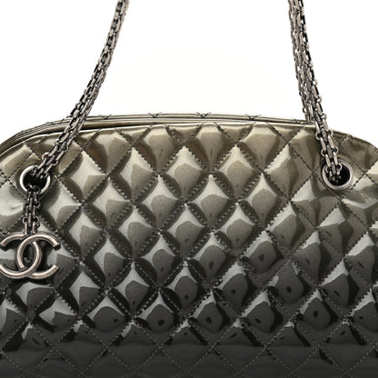 Chanel Metallic Patent Quilted Medium Just Mademoiselle Bowling Bag Silver Degrade 8 of 11